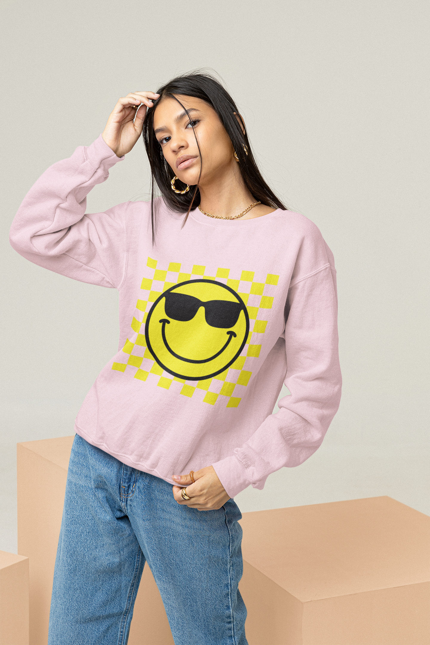 Cool Face Checkered Sweatshirt